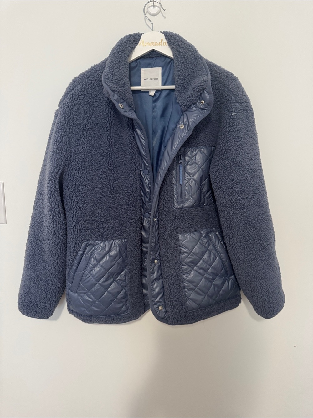 Anthropology Avec Les Filles Quilted Sherpa Jacket - Navy Blue